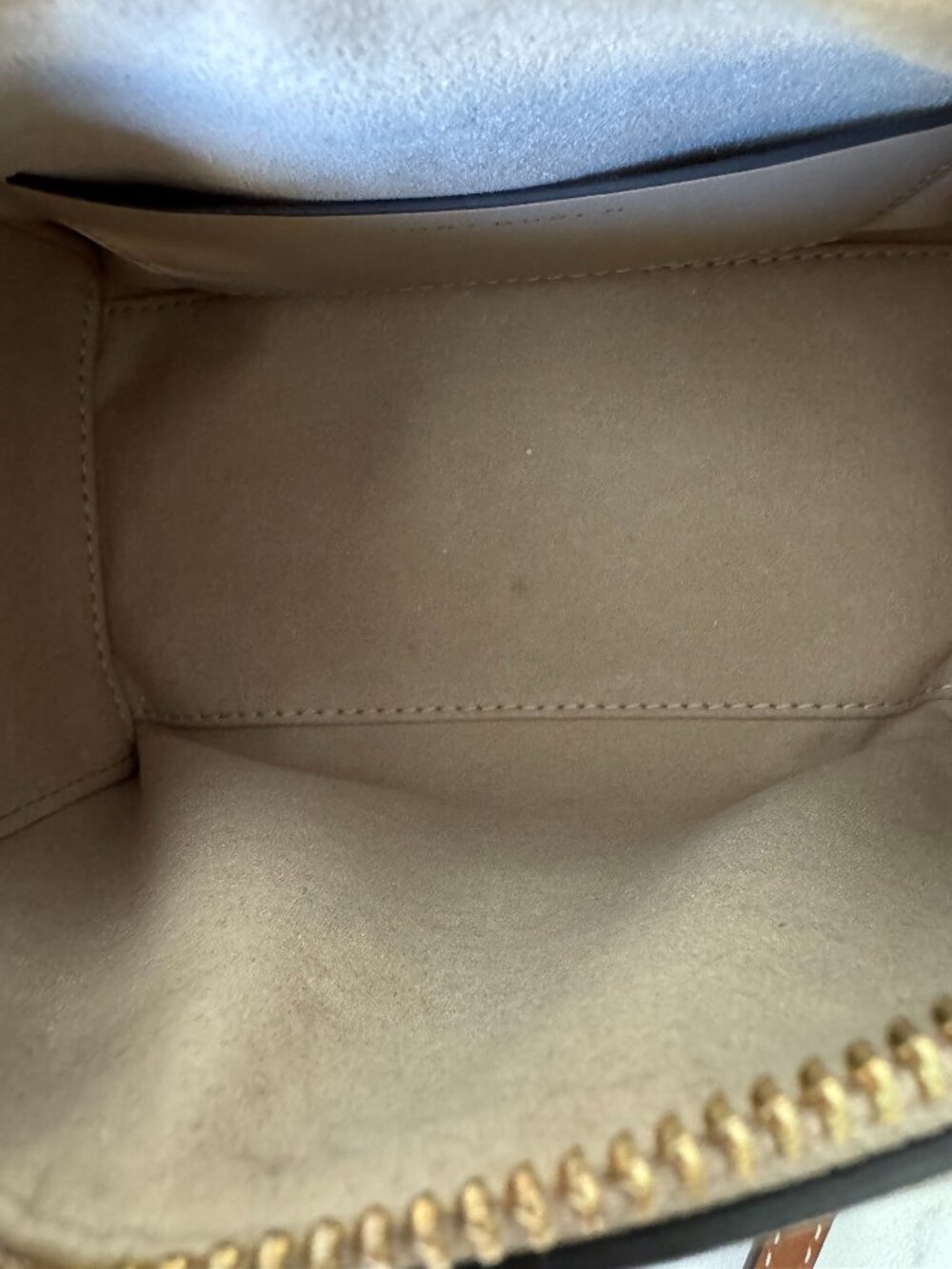 Tory Burch Perforated T-Monogram Mini Barrel Bag in Taupe / Cognac - Picture 7 of 9